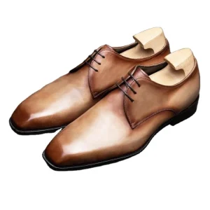 Men’s Comfortable Formal Dress Shoes Handmade Leather Design with Flat Waterproof Light Features for Autumn Season