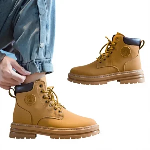 Men’s Couple Style Autumn High top Retro Workwear Boots Breathable Waterproof Artificial PU Upper Thick soled Big