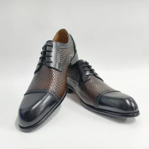 Men’s Cowhide Derby Shoes Handmade System Printing Oxfords New Style Lace up Pointed Dress Shoes for Wedding Parties