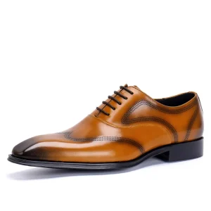 Men’s Cowhide Leather Casual and Business Shoes Lightweight Pointed Toe Wedding Style for Autumn Season