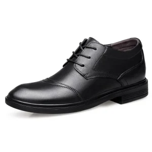 Men’s Derby Dress Uniform Oxford Shoes Lace up Height Increasing Thick Sole Platform Pointed Toe Genuine Cow Leather Business
