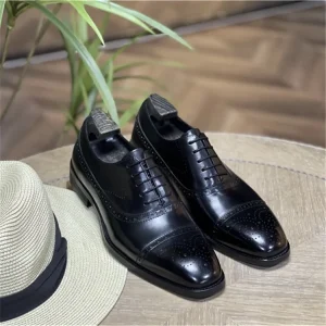 Men’s Derby Shoes Retro Wedding Formal Pointed Toe Breathable Genuine Leather Lightweight for Autumn Seasons