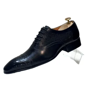 Men’s Designer Ostrich Pattern Cowhide Dress Shoes & Oxfords Lace-Up Brogue for Autumn Wedding & Business Wear