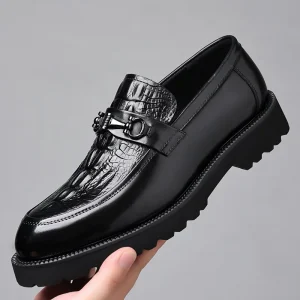 Mens Dress Shoes Genuine Leather British Formal Shoes Men Flat Spring Autumn Crocodile Pattern Casual Dress Shoes for Men