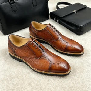 Men’s Dress Sneakers Genuine Leather Upper Lightweight EVA Sole Hybrid Business Casual Shoes for Office Work