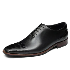 Men’s Embossed Leather Oxford Shoes Thick Sole Lace Up Business Casual Dress Shoes Drop Shipping