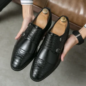 Men’s English alligator Metal Buckle Slip-on Loafers Non-slip Breathable Waterproof Office Wedding Dress Shoes