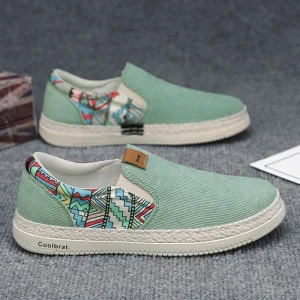 Men’s Fashion Casual Canvas Slip-On Shoes Breathable Waterproof Loafers with Moccasin Gommino Style for Spring Summer Autumn
