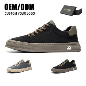 Men’s Fashion Sneakers Breathable Casual Lace-up Black Walking Shoes Custom Logo