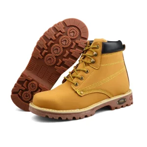 Men’s Fashion Working Boots High Cut Waterproof Safety Shoes with Steel Toe Genuine Leather Lining for Winter Summer Autumn
