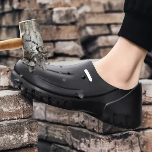 Men’s Fashionable Black Chef Shoes Anti-Slip Steel Toe Rubber Waterproof Oil Resistant Soft Lightweight for Restaurant Work
