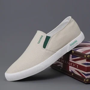 Men’s Fashionable Breathable Canvas Vulcanized Shoes Custom Logo Flats for Summer Walking & Running Casual Slip On Design