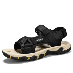 Men’s Flat Sandals Synthetic Upper Beach Shoes Summer Woven Straps Large Size Outdoor Non slip Casual