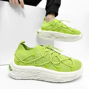 Men’s Flying Socks Shoes Large Size Lightweight Breathable Flat Trendy Lace Up Shoes with EVA Insole for Autumn