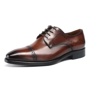 Men’s Formal Derby Shoes Lace-Up Round Toe Embroidered Flat Office Wedding Spring Autumn Winter