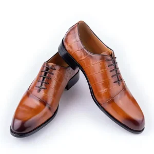 Men’s Formal Dress Shoes Unique Design Handmade Genuine Leather Shoes Lace-up Pointed Toe Wedding Shoes