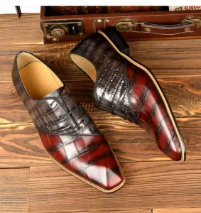 Men’s Formal Shoes for Wedding Events Genuine Leather Patchwork Luxury Croc Textured Oxfords Shoes for Male