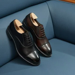 Men’s Genuine Cow Leather Oxford Dress Shoes Closed Toe Solid Pattern Lace Anti Slip Wedding Shoes