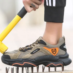 Men’s Genuine Leather Athletic Sport Safety Shoes Steel Toe Anti Impact Slip Resistant for Winter Summer Autumn
