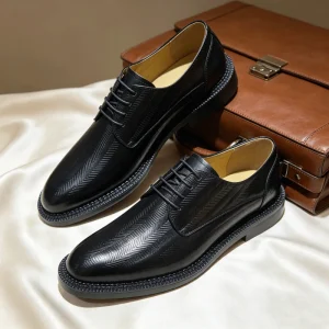 Men’s Genuine Leather Derby Shoes Thick Sole British Style Formal Business Shoes Handmade Wedding