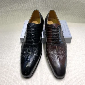 Men’s Genuine Leather Dress Shoes with Pattern Print Handmade Lace-Up Oxford Style Business Banquet Shoes