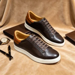 Men’s Genuine Leather Dress Sneakers Leather Business Casual Shoes for Office & Daily Wear Custom Logo Men’s Sneakers