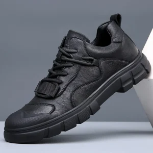 Men’s Genuine Leather Lace-Up Solid Breathable Versatile Trendy Sports Casual Outdoor Hiking Shoes