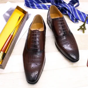 Men’s Genuine Leather Loafers Slip-On Autumn Business Formal British Retro Colored Wedding Groom Shoes