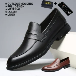 Men’s Genuine Leather Moccasin Loafers Breathable Solid Pattern Office & Career Casual Slip-On Shoes with PU Lining