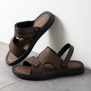 Men’s Genuine Leather Outdoor Sandals New Soft Summer Casual Wear-Resistant Breathable Beach Shoes Non-Slip Thick Bottom