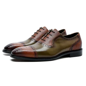Mens Genuine Leather Pointed Toe Lace-up Brogues Autumn Casual Shoes Anti-Slip Dress Formal Business Wedding Office Fashion