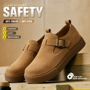 Men’s Genuine Leather Safety Work Shoes EU Steel Toe Anti Slip Oxford Sole Comfortable Industrial Shoes