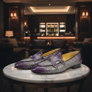 Men’s Genuine Leather Slip On Loafers Casual Office Wedding Party Dress Printing Shoes the Buckle Can Be Adjusted Various Color