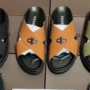 Men’s Genuine Leather Slippers Open Toe Summer Outdoor Casual High end Luxury Slide Letter print Sandals Soft Comfortable