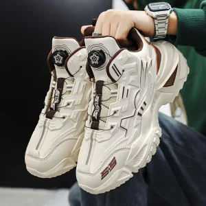 Men’s Genuine Leather Upper Breathable Anti-Slip Lace-Up Walking Shoes Fashion Trend Height-Increasing Sneakers