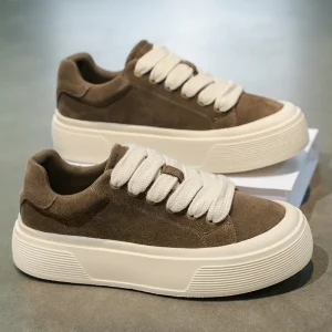 Men’s Genuine Leather Waterproof Low-Top Niche Sneakers Chunky Elevated Skate Shoes for Students Casual