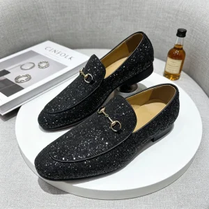 Men’s Glitter Loafers Sparkly Horsebit Dress Shoes for Prom Party Custom Logo Luxury Social Shoes