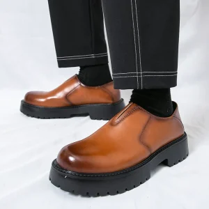 Men’s High Neck English Business Style Slip On Casual Shoes with No Laces Autumn