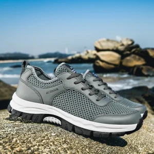 Men’s High Sports Shoes Large Size MD Sole Breathable Mesh Cloth Upper Soft Running Lace-Up Design for Spring Summer Walking