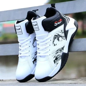 Men’s High Top Basketball Shoes China Chic Graffiti Street Sneakers Breathable Comfort Student Anti Slip Shoes