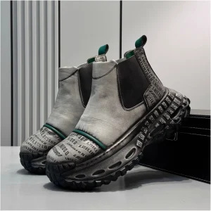Men’s High Top Casual Shoes Outdoor Fashion Trend Thick Sole Height Increasing Motorcycle Short Boots