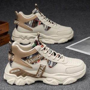 Men’s High Top Casual Sports Board Shoes Soft PU Insole Cushioning Lace Up Closure Anti Odor Trendy All Match Fashion