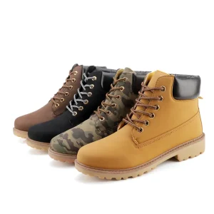 Men’s High Top Classic Lace Up Ankle Work Autumn Winter Boots Pu Leather