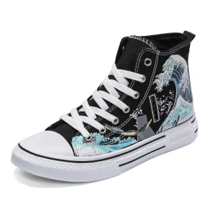 Men’s High-Top Korean Style Canvas Shoes with Front Laces Casual Trendy & Versatile Fashion Footwear