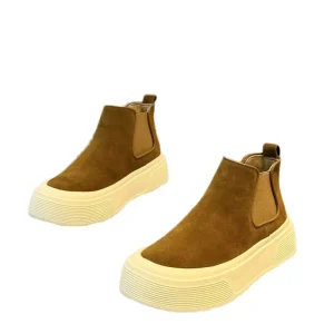 Men’s High-Top Shoes Autumn Winter Plush Leather PU Breathable Warmth Slip-On Rubber Outsole Casual