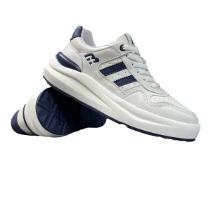 Men’s Hong Kong-style White Sneakers Breathable Genuine Leather Fashion Casual Skateboard Shoes Platform Versatile Walking Shoes