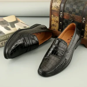 Men’s Imported Crocodile Leather Dress Shoes 100% Genuine Leather Black Casual Shoes Factory Direct