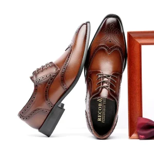 Men’s Inner Height Increasing 6cm Adult Men’s Real Leather Shoes Casual Business Office Wear Gentlemen Wedding Shoes Caved Soft