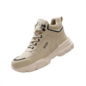 Men’s Labor Protection High Top Shoes Suede Anti-Squeal Anti-Puncture Steel Toe Shock Absorption Lightweight Work Site