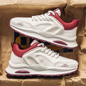 Men’s Lace-up Sporty Low Cut Soft Soled Breathable Color Blocked Casual Sports Shoes Genuine Leather Lining Spring New